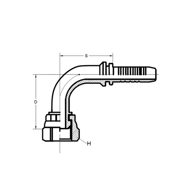 BSPP – FEMALE BRITISH STANDARD PIPE PARALLEL SWIVEL (90° SWEPT ELBOW)
