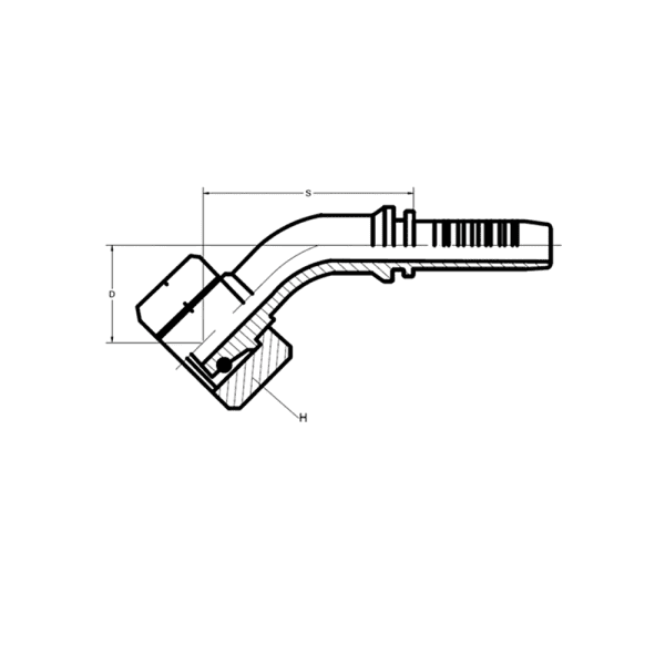DIN (L) – FEMALE DIN 24° CONE – LIGHT DUTY (45° SWEPT ELBOW) DIN (L) – FEMALE DIN 24° CONE – LIGHT DUTY (45° SWEPT ELBOW)