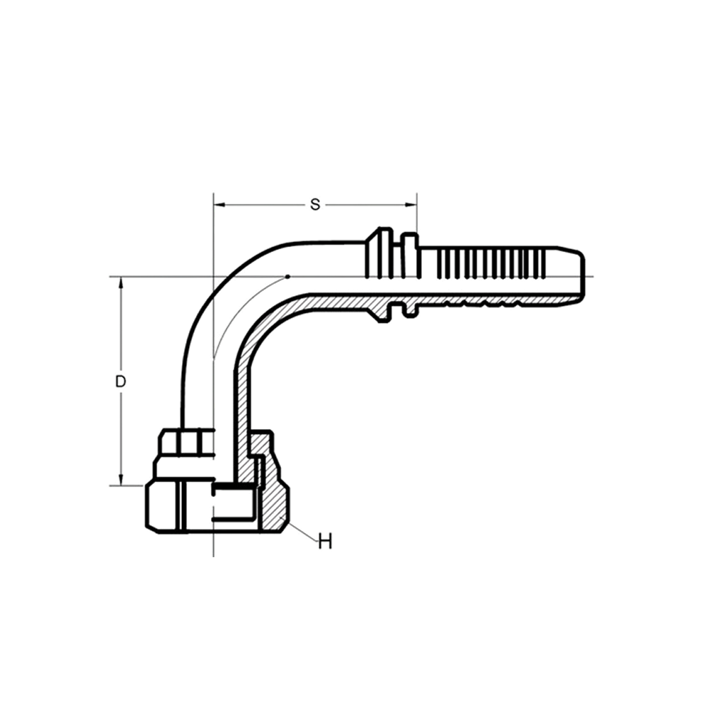 ORF – FEMALE O-RING FLAT FACE (90° SWEPT ELBOW) ORF – FEMALE O-RING FLAT FACE (90° SWEPT ELBOW)